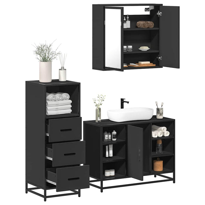 Set mobilier de baie, 3 piese, negru, lemn compozit WALTI