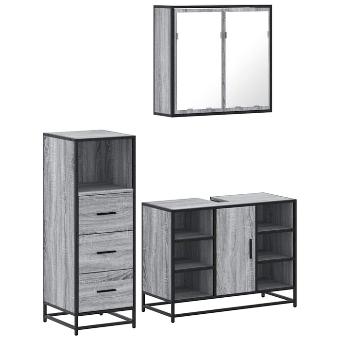 Set mobilier de baie, 3 piese, gri sonoma, lemn prelucrat WALTI