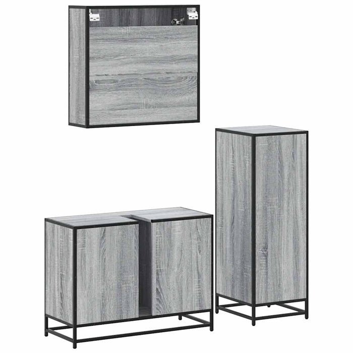 Set mobilier de baie, 3 piese, gri sonoma, lemn prelucrat WALTI