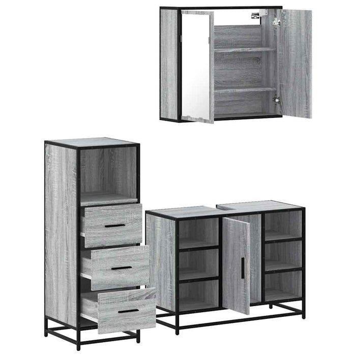 Set mobilier de baie, 3 piese, gri sonoma, lemn prelucrat WALTI