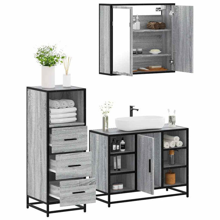 Set mobilier de baie, 3 piese, gri sonoma, lemn prelucrat WALTI