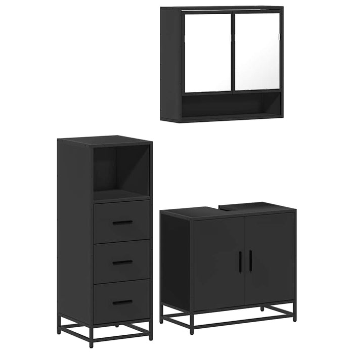 Set mobilier de baie, 3 piese, negru, lemn compozit WALTI