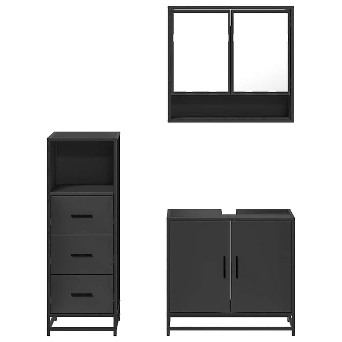 Set mobilier de baie, 3 piese, negru, lemn compozit WALTI