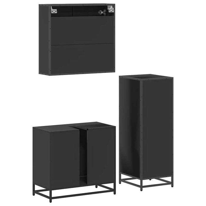 Set mobilier de baie, 3 piese, negru, lemn compozit WALTI