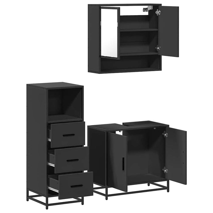 Set mobilier de baie, 3 piese, negru, lemn compozit WALTI