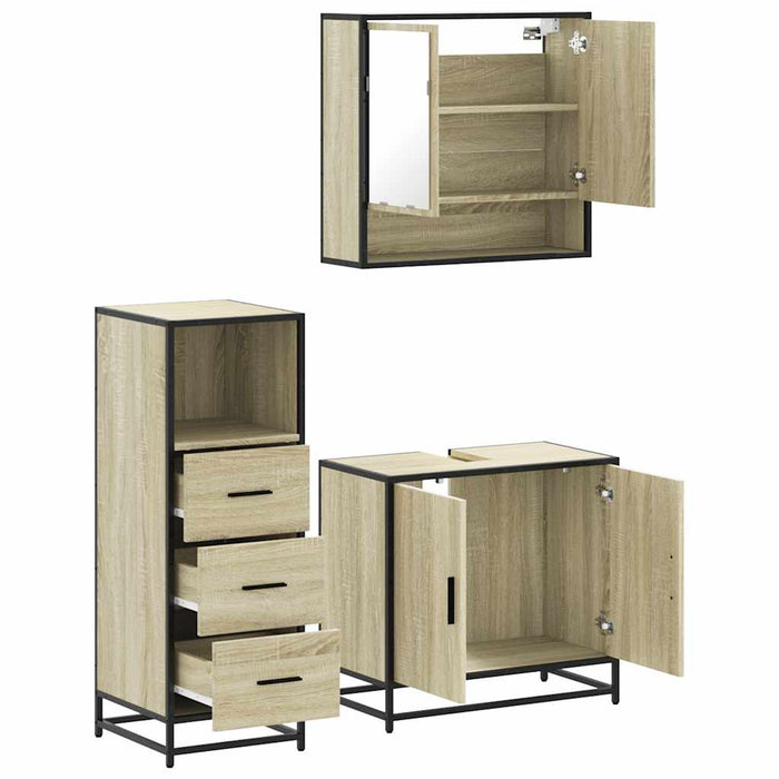 Set mobilier de baie, 3 piese, stejar sonoma, lemn prelucrat WALTI