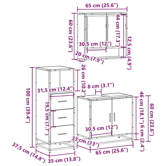 Set mobilier de baie, 3 piese, stejar sonoma, lemn prelucrat WALTI