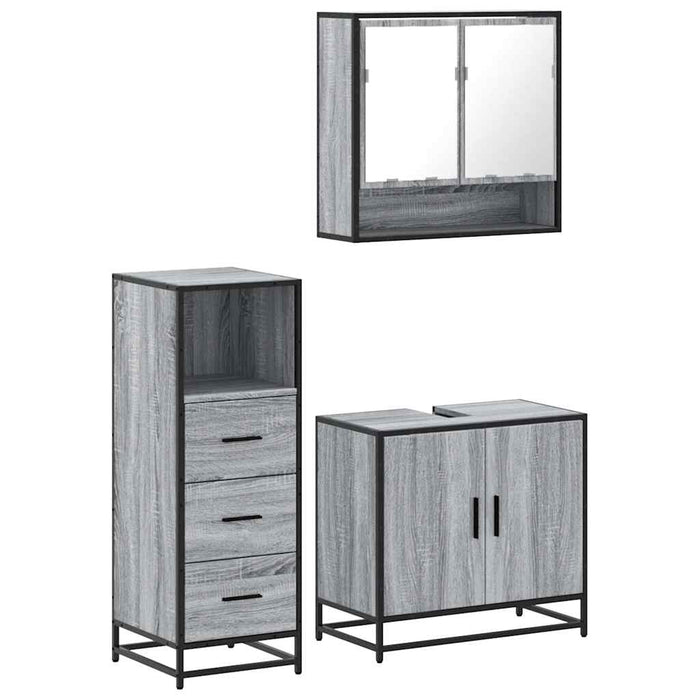 Set mobilier de baie, 3 piese, gri sonoma, lemn prelucrat WALTI