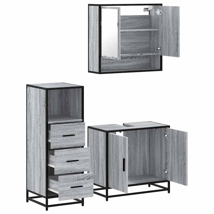 Set mobilier de baie, 3 piese, gri sonoma, lemn prelucrat WALTI