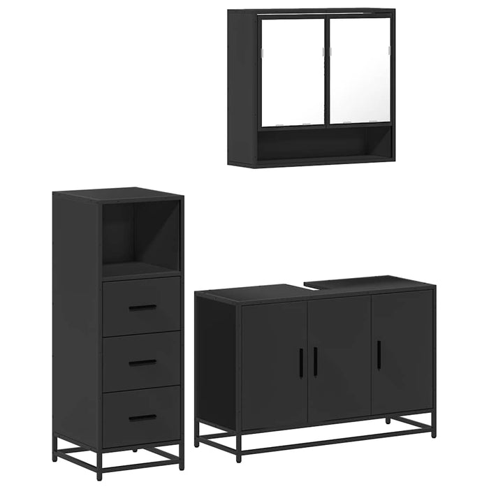 Set mobilier de baie, 3 piese, negru, lemn compozit WALTI