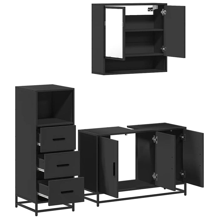 Set mobilier de baie, 3 piese, negru, lemn compozit WALTI