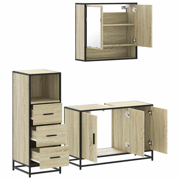 Set mobilier de baie, 3 piese, stejar sonoma, lemn prelucrat WALTI