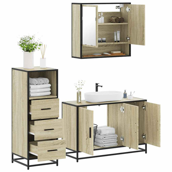 Set mobilier de baie, 3 piese, stejar sonoma, lemn prelucrat WALTI