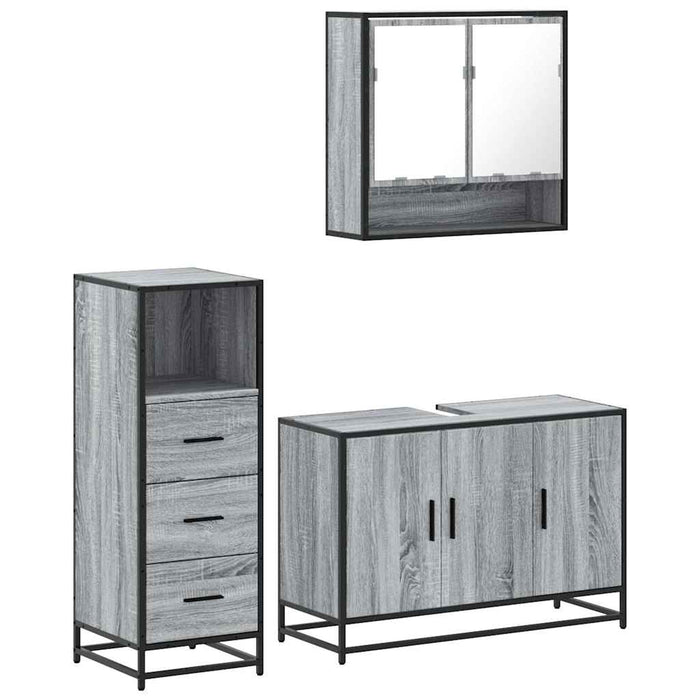 Set mobilier de baie, 3 piese, gri sonoma, lemn prelucrat WALTI