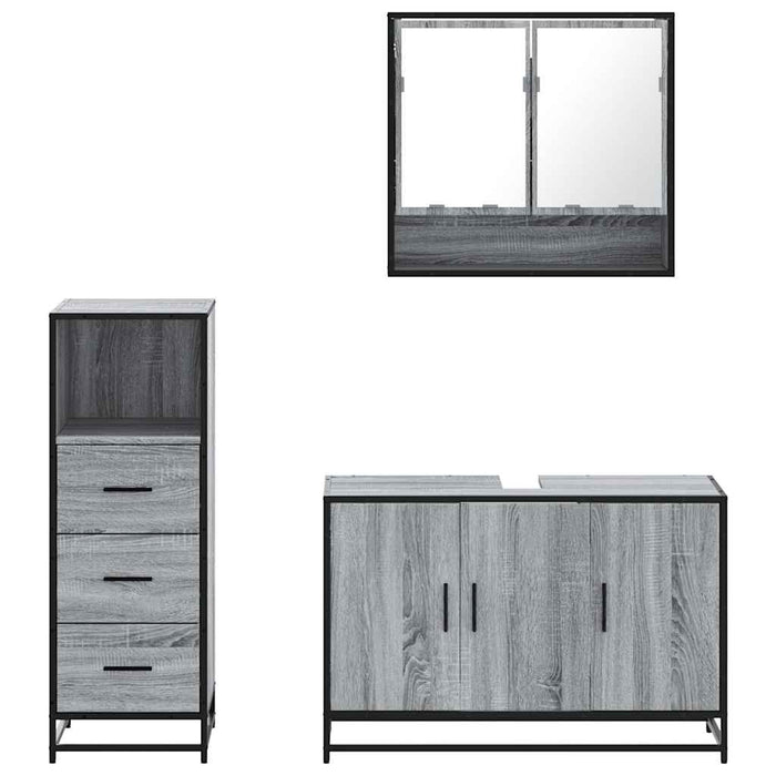 Set mobilier de baie, 3 piese, gri sonoma, lemn prelucrat WALTI