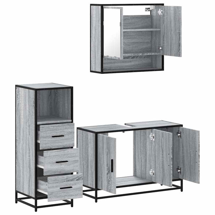 Set mobilier de baie, 3 piese, gri sonoma, lemn prelucrat WALTI