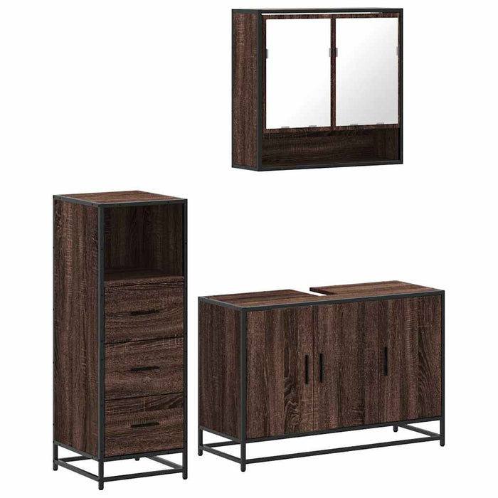 Set mobilier de baie, 3 piese, stejar maro, lemn prelucrat - WALTI WALTI