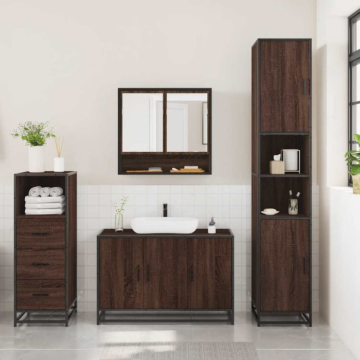 Set mobilier de baie, 3 piese, stejar maro, lemn prelucrat - WALTI WALTI