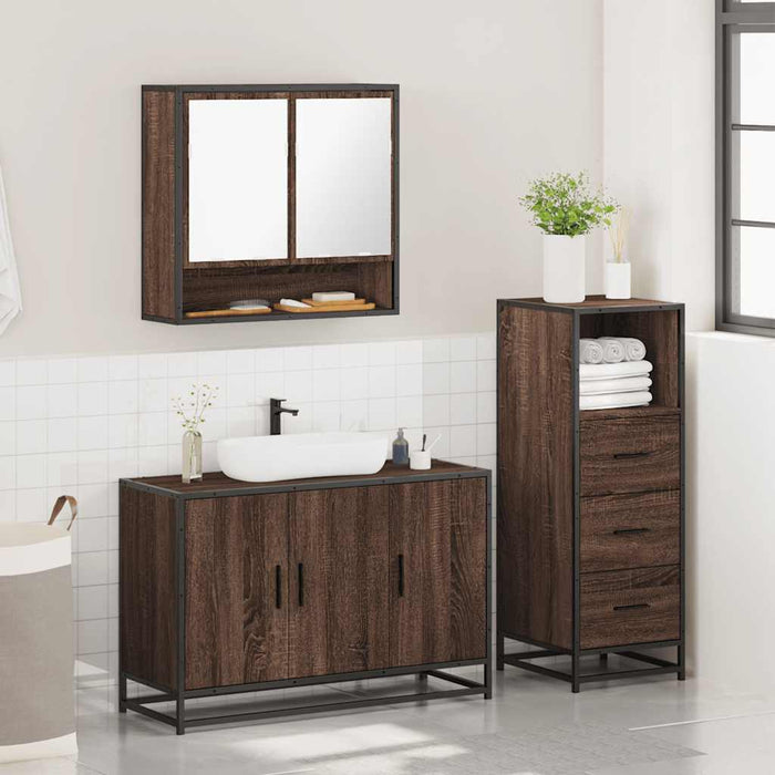 Set mobilier de baie, 3 piese, stejar maro, lemn prelucrat - WALTI WALTI