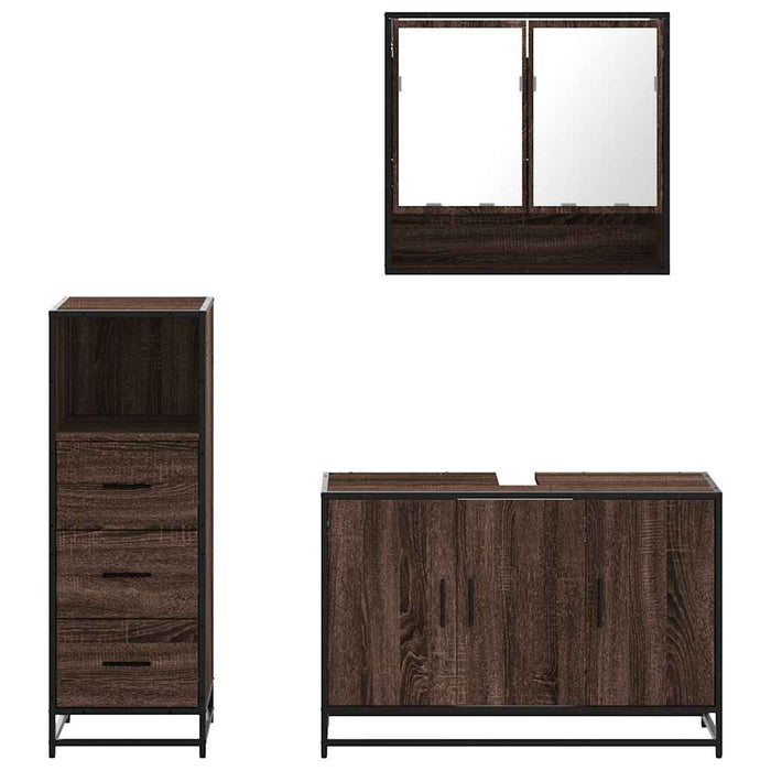 Set mobilier de baie, 3 piese, stejar maro, lemn prelucrat - WALTI WALTI
