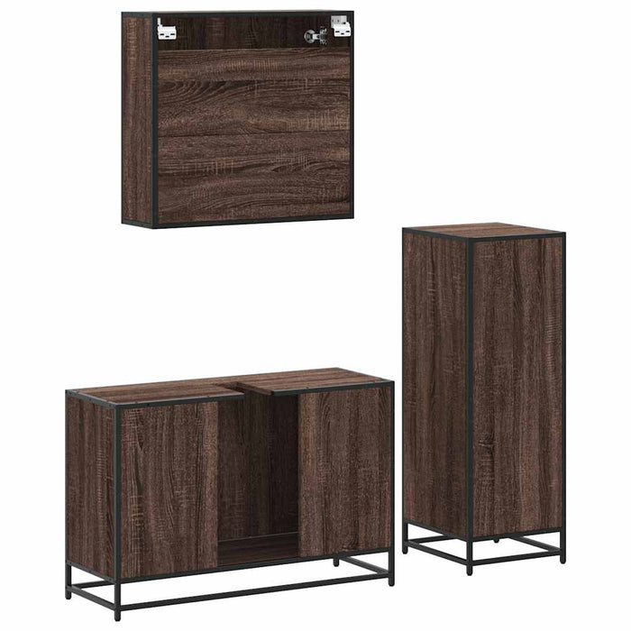 Set mobilier de baie, 3 piese, stejar maro, lemn prelucrat - WALTI WALTI