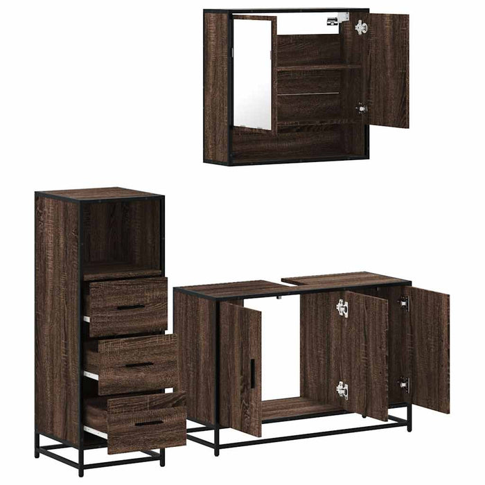 Set mobilier de baie, 3 piese, stejar maro, lemn prelucrat - WALTI WALTI