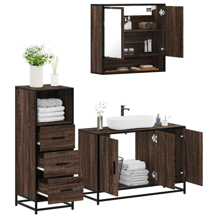 Set mobilier de baie, 3 piese, stejar maro, lemn prelucrat - WALTI WALTI