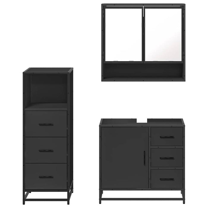 Set mobilier de baie, 3 piese, negru, lemn compozit WALTI