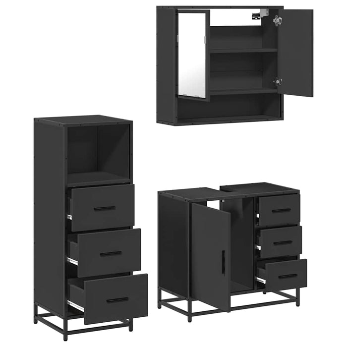 Set mobilier de baie, 3 piese, negru, lemn compozit WALTI