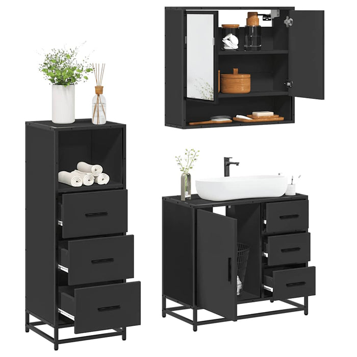 Set mobilier de baie, 3 piese, negru, lemn compozit WALTI