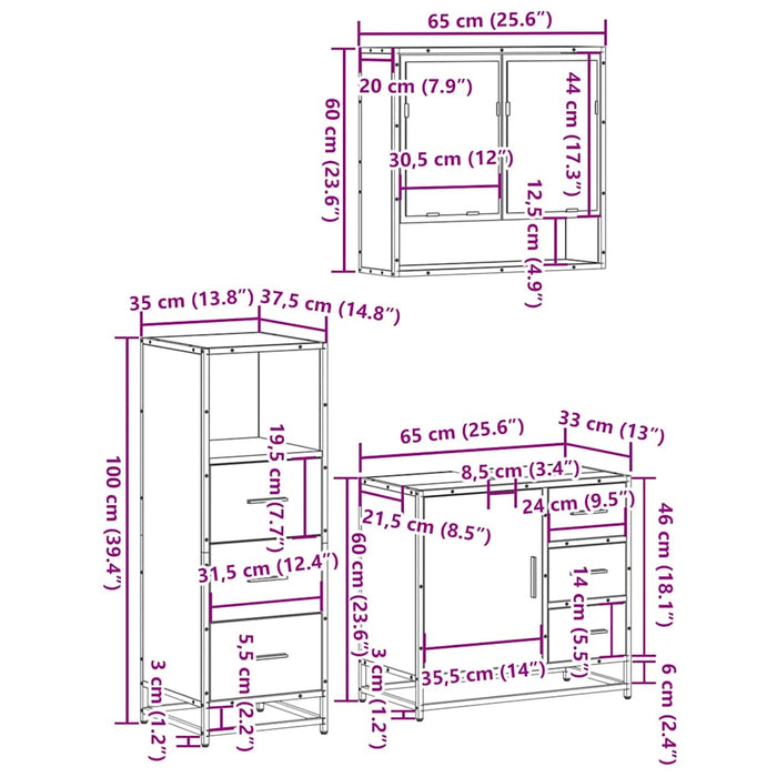 Set mobilier de baie, 3 piese, stejar sonoma, lemn prelucrat - WALTI WALTI