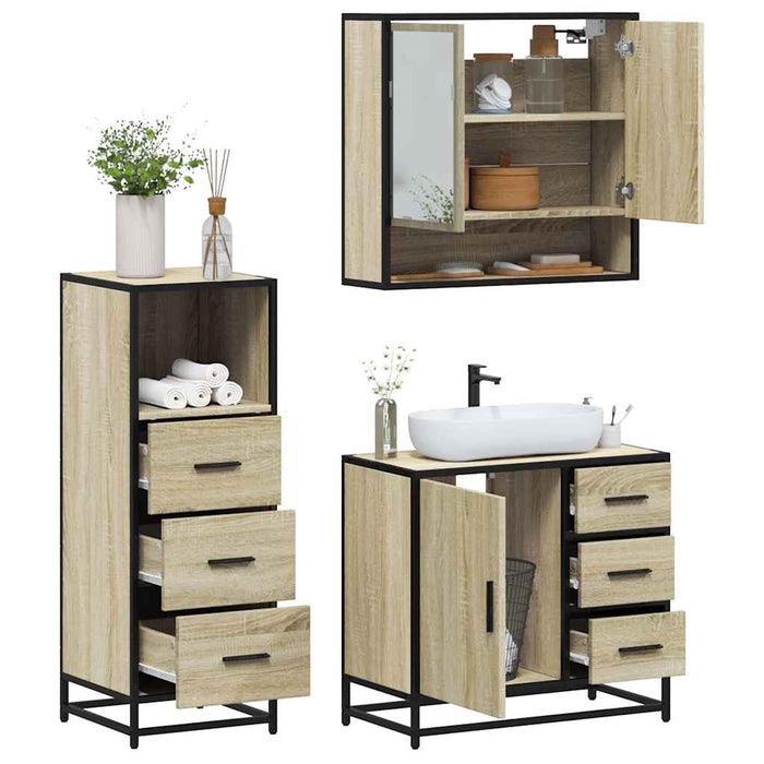 Set mobilier de baie, 3 piese, stejar sonoma, lemn prelucrat - WALTI WALTI