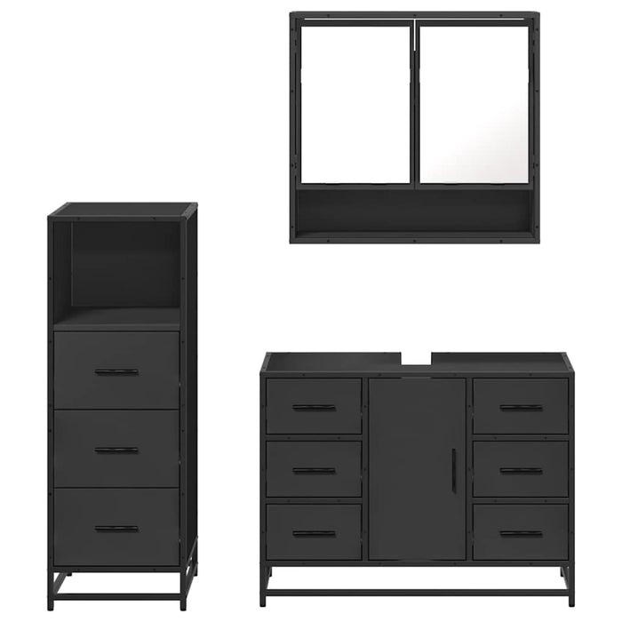 Set mobilier de baie, 3 piese, negru, lemn compozit WALTI