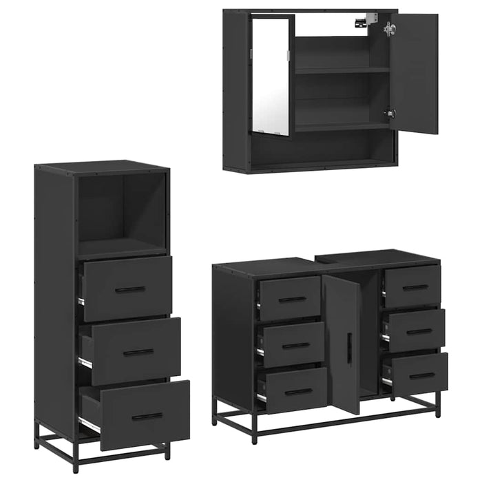 Set mobilier de baie, 3 piese, negru, lemn compozit WALTI