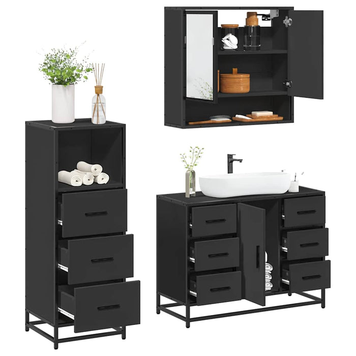 Set mobilier de baie, 3 piese, negru, lemn compozit WALTI