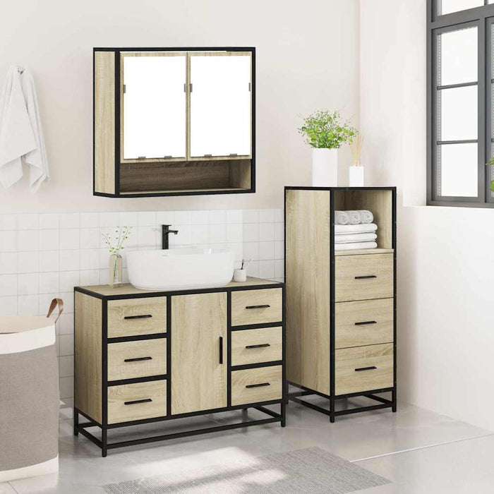 Set mobilier de baie, 3 piese, stejar sonoma, lemn prelucrat - WALTI WALTI