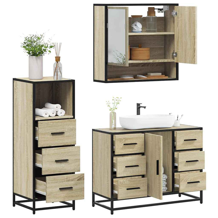 Set mobilier de baie, 3 piese, stejar sonoma, lemn prelucrat - WALTI WALTI