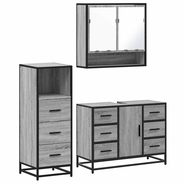 Set mobilier de baie, 3 piese, gri sonoma, lemn prelucrat WALTI