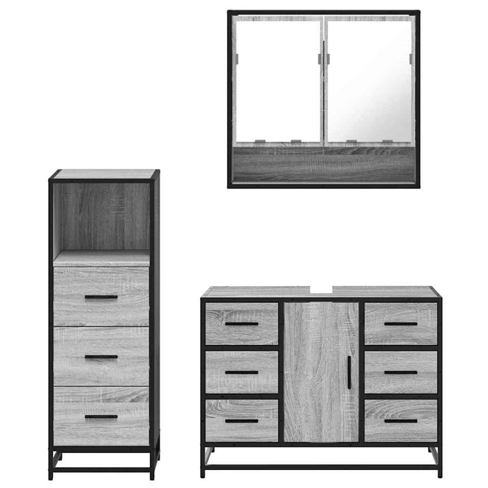 Set mobilier de baie, 3 piese, gri sonoma, lemn prelucrat WALTI