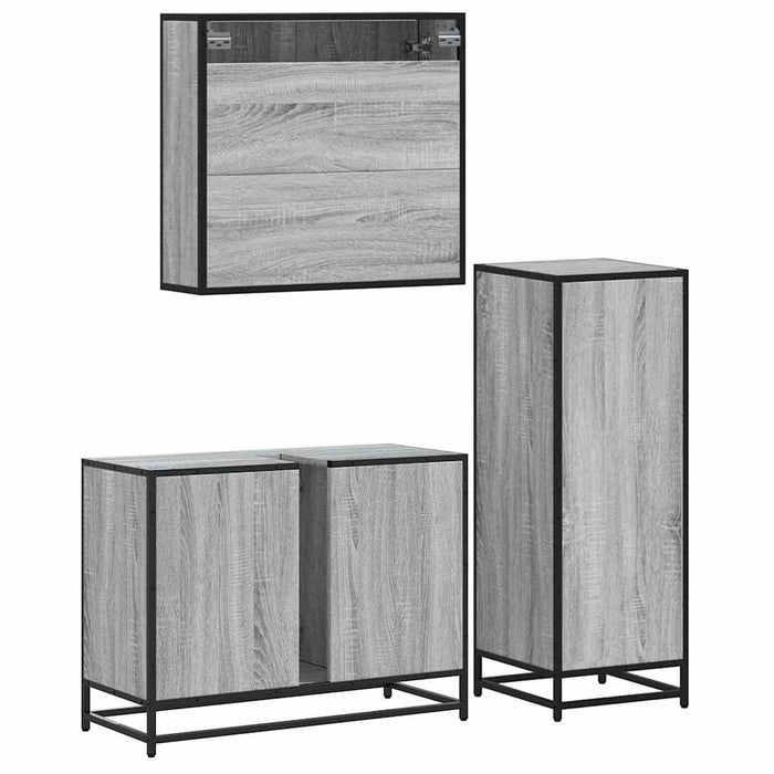 Set mobilier de baie, 3 piese, gri sonoma, lemn prelucrat WALTI