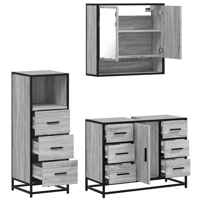 Set mobilier de baie, 3 piese, gri sonoma, lemn prelucrat WALTI