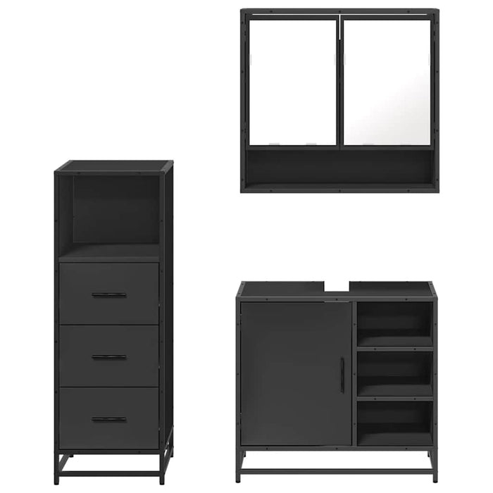 Set mobilier de baie, 3 piese, negru, lemn compozit WALTI