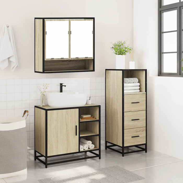 Set mobilier de baie, 3 piese, stejar sonoma, lemn prelucrat - WALTI WALTI