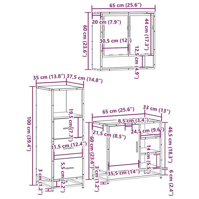 Set mobilier de baie, 3 piese, stejar sonoma, lemn prelucrat - WALTI WALTI