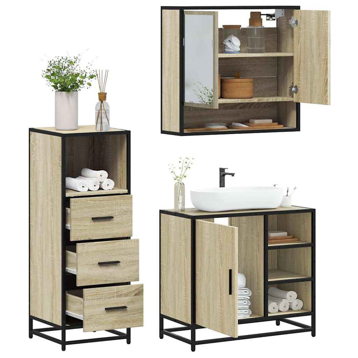 Set mobilier de baie, 3 piese, stejar sonoma, lemn prelucrat - WALTI WALTI