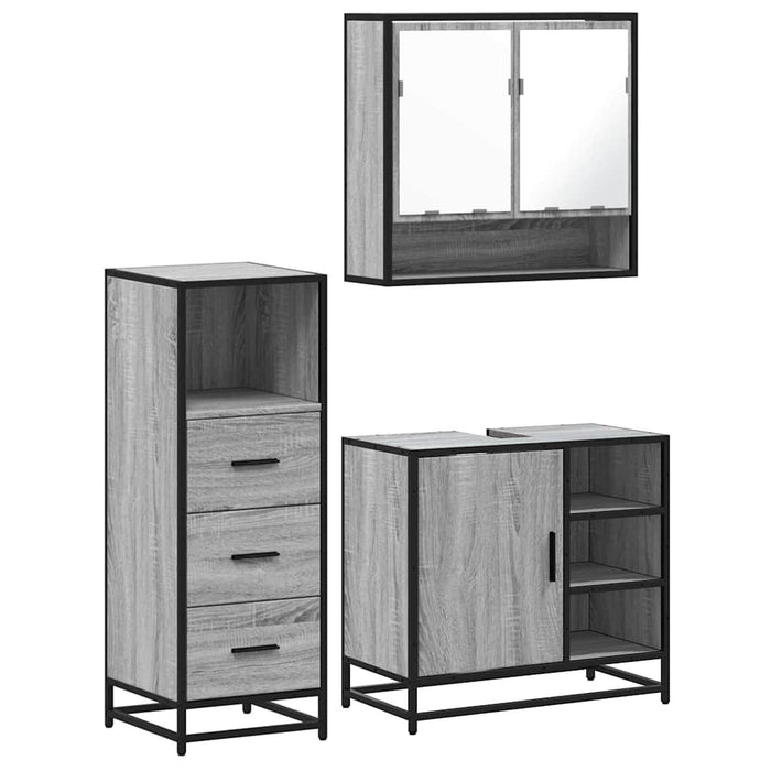 Set mobilier de baie, 3 piese, gri sonoma, lemn prelucrat WALTI