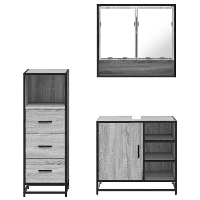 Set mobilier de baie, 3 piese, gri sonoma, lemn prelucrat WALTI