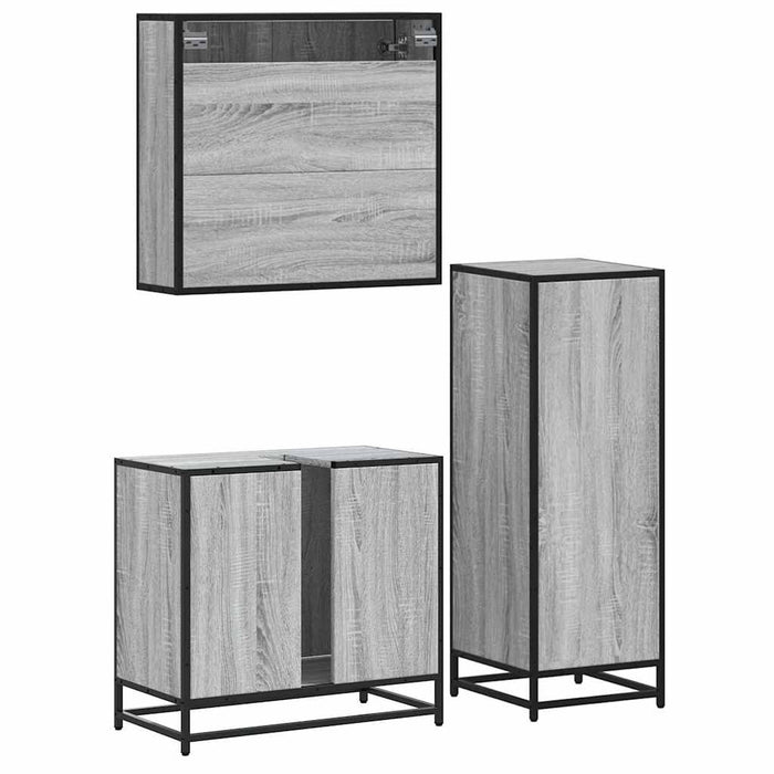 Set mobilier de baie, 3 piese, gri sonoma, lemn prelucrat WALTI