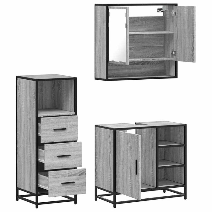 Set mobilier de baie, 3 piese, gri sonoma, lemn prelucrat WALTI