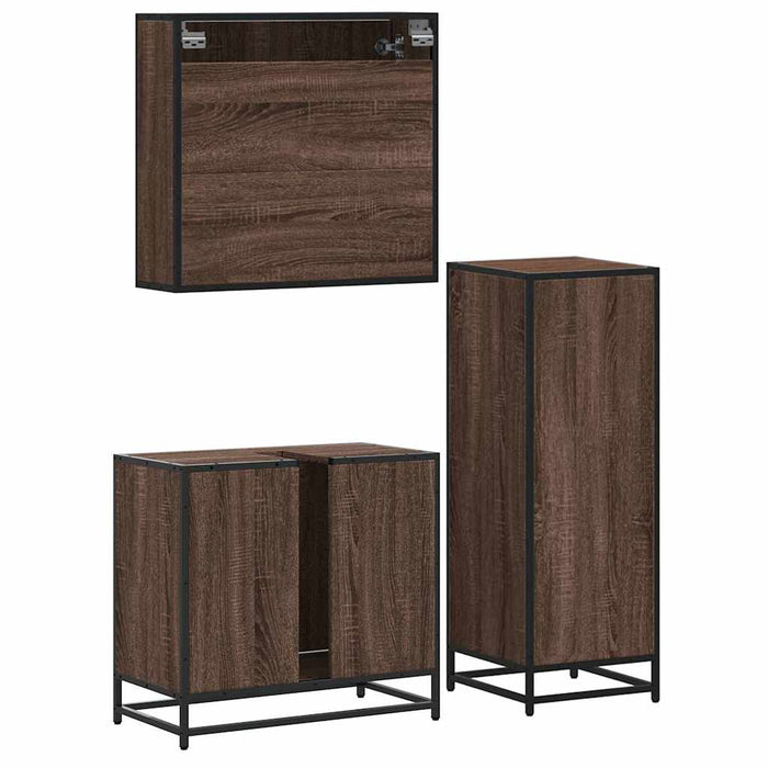 Set mobilier de baie, 3 piese, stejar maro, lemn prelucrat WALTI